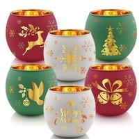 Motifs de gravure laser rouge vert blanc bougeoir votif en verre photophore en verre pour décor de Noël hiver
