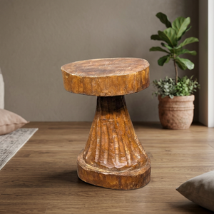 Taburete de Cuero Tribal Naga, Hecho a Mano, de Madera Maciza y Metal, Tradicional y Moderno, Apilable, Otomana Acolchada para Dormitorio o Apartamento - Product Image 6
