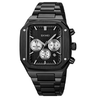 Reloj de Cuarzo para Hombre con Correa de Acero Inoxidable, Elegante, Resistente al Agua 3BAR, Caja Cuadrada de Aleación, Cronómetro, Puntero, Logotipo Personalizado, a la Moda