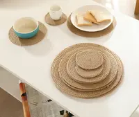 Manteles individuales para decoración de mesa, Mantel Individual redondo de piel de maíz, almohadillas de mesa aislantes de paja