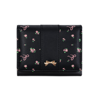 Dompet pendek minimalis bermotif bunga dengan pita untuk wanita.