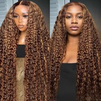 Perruque frontale en dentelle HD 13x6 en gros, cheveux humains vietnamiens bruts, bouclés profonds, blond miel ombré, sans colle, ligne de cheveux naturelle