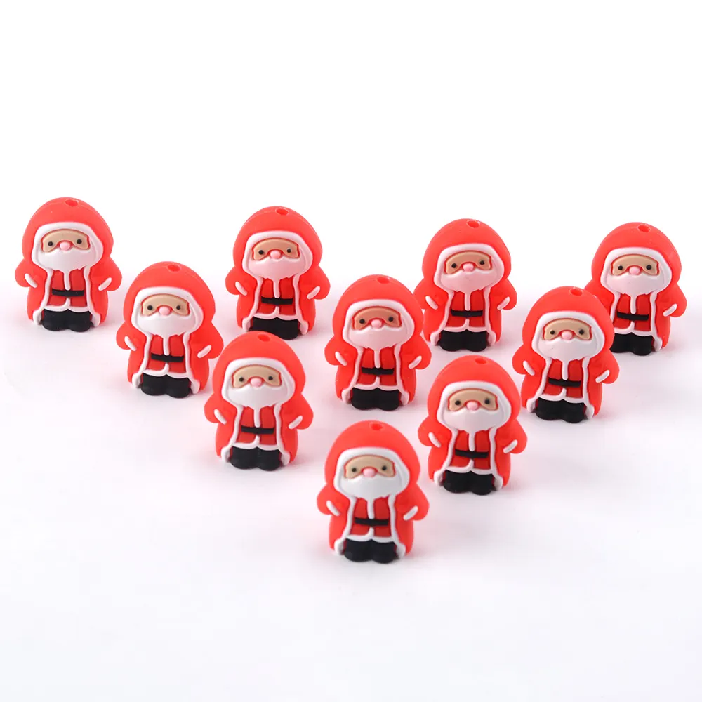 Moq Rendah grosir kualitas makanan silikon Beads longgar lucu Santa Claus silikon Focal Bead BPA gratis silikon Beads untuk dot