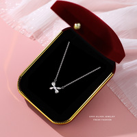 Haute qualité 999 argent sterling arc bijoux brillant délicat arc noeud pendentif collier pour les filles vacances portant