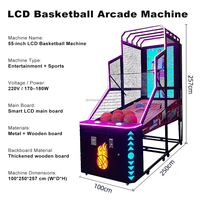 Machine d'arcade de tir au basket avec écran LCD, jeu de basket à monnayeur, cadre LED néon, construction métallique, garantie 1 an pour les centres commerciaux