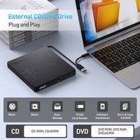 Grabadora de DVD Multifunción Portátil Delgada Tipo-C con Hub para Laptop y PC de Escritorio, Unidad Externa de CD-ROM, DVD-ROM, CD, DVD, USB