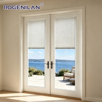 Puerta Corredera de Aluminio Ultra Estrecha para Exteriores Rogenilan, Puerta Francesa de Doble Hoja con Vidrio Templado y Aislamiento Energético