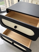 Table de chevet minimaliste italienne en bois de luxe léger avec 2 tiroirs, armoire de rangement moderne en cuir crème noir