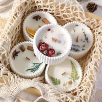 Lilin Aromaterapi Cangkir Plester Bunga Kering Buatan Tangan Modern Kreatif Lintas Negara untuk Penggunaan di Rumah, Berbahan Dasar Tumbuhan Alami, untuk Hari Thanksgiving