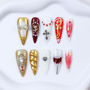 2025 lujo oro <span class=keywords><strong>rosa</strong></span> largo Stiletto hecho a mano acrílico prensa <span class=keywords><strong>uñas</strong></span> de alta calidad <span class=keywords><strong>uñas</strong></span> postizas para aplicación de dedos nuevo - Product Image 1