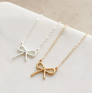 Dainty Ribbon Trendy Gold Bow Necklace chic Silver Bow Necklace Best Friend Gift Bridesmaid Gift simple pretty - Product Image 3