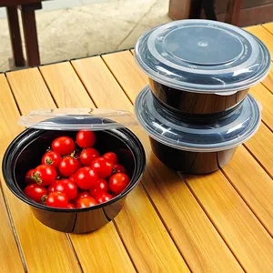 38oz 42oz 48oz Food Container PP Plastic Packing Box Take Away Food Container Black Disposable Plastic Bowl