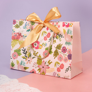 White Paper Gift <b>Bag</b> With Gold Ribbon Handle Luxury Style For Gift And <b>Craft</b> Use - Product Image 2