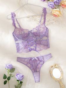 Ensemble de lingerie <span class=keywords><strong>sexy</strong></span> 2 pièces en dentelle transparente pour femme, respirant, en polyamide, avec bonnets pointus, pour des nuits passionnées - Product Image 6