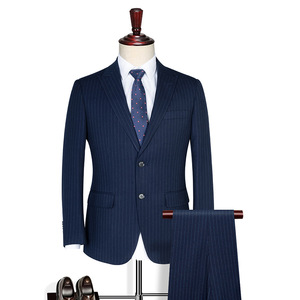 <span class=keywords><strong>Costume</strong></span> d'affaires <span class=keywords><strong>bleu</strong></span> marine <span class=keywords><strong>rayé</strong></span> en tissu TR, simple boutonnage, col cranté, coupe ajustée, infroissable, pour homme, idéal pour les trajets quotidiens - Product Image 1