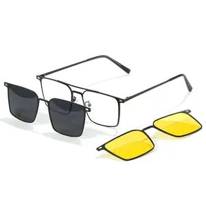 Wholesale 2024 New Fashion High Quality Polarized Glasses Custom Prescription Driving Magnetic 3 In 1 Anti-Blue Sunglasses Men