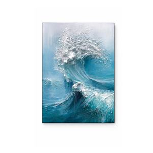 Cuadro de Lienzo con Textura Pintado a Mano, Paisaje Azul Intenso, Decoración Abstracta 3D, Pintura al Óleo Moderna Hecha a Mano de Olas del Océano - Product Image 1