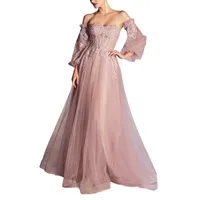 Puffy Prom Dresses for Women, Off Shoulder, Long Sleeves