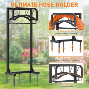 Soporte para manguera de jardín, estante independiente para almacenamiento de mangueras con cesta de almacenamiento, puede contener mangueras de hasta 160 pies de longitud. - Product Image 3