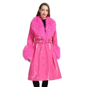 Nuovo Arrivo: Cappotto in <span class=keywords><strong>Pelle</strong></span> di Pecora con Collo e Polsini in Pelliccia di Pecora Mongola, Giacca in Vera <span class=keywords><strong>Pelle</strong></span> da <span class=keywords><strong>Donna</strong></span> Moda Autunno Inverno - Product Image 1