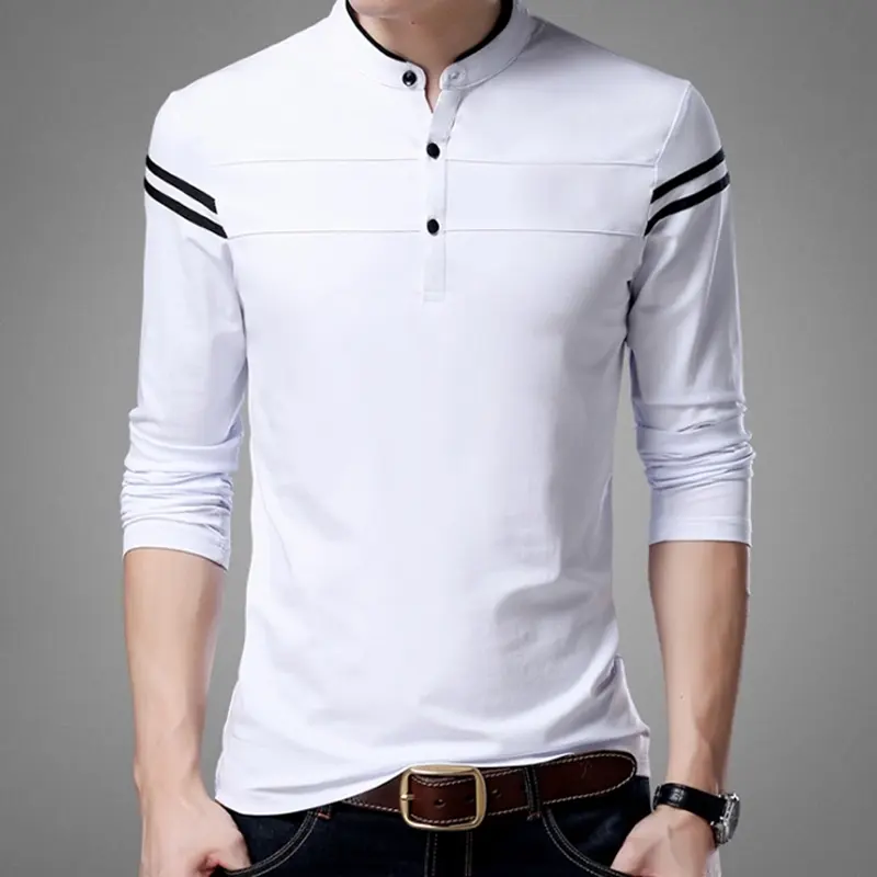 Wholesale High Quality Men Long Sleeve Mandarin Collar T-Shirts