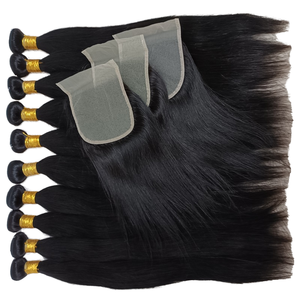 人发天然巴西雷米丝质直发编织束，无闭合式，<span class=keywords><strong>10</strong></span>英寸蕾丝闭合 - Product Image 1