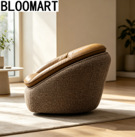 Fauteuil simple en tissu avec structure en bois au design nordique, avec table, moderne, rond, pour salon, hôtel, villa, chambre à coucher, fauteuil pivotant