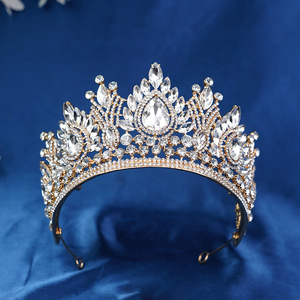 Gold Tone Teardrop Rhinestone <b>Crown</b> Sparkling Crystal <b>Tiara</b> Bridal Wedding Pageant Party Headpiece - Product Image 5