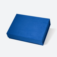 Boîte cadeau pliable en daim bleu doux, format A5 peu profond, fermeture magnétique, texture velours, emballage rigide pliable de qualité supérieure