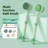 Éponge corporelle entièrement automatique 5-en-1, imperméable, électrique, en plastique/PVA, exfoliante, entièrement naturelle, avec long manche, design tendance pour la maison