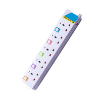 Regleta Profesional de 5 Tomas de Corriente UK, 10A 2500W, con Interruptores Individuales de Color, 3 Puertos IP44, Cable de 2m, Centro de Alimentación Doméstico