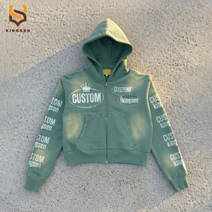 Ensemble de survêtement deux pièces personnalisé avec impression graphique, effet délavé, pantalon évasé et sweat à capuche en coton surdimensionné pour homme - Product Image 2