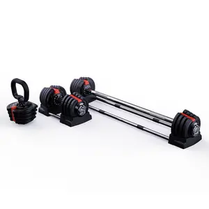 High Quality 3 In 1 24Kg Adjustable Dumbbell Kettlebell Barbell Set Weight Adjustable Dumbbells Home Adjustable Dumbbell Set