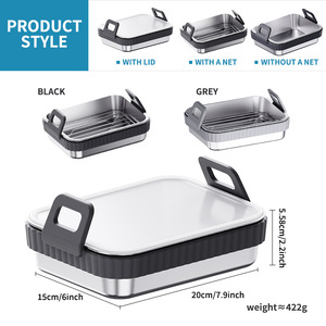 Stainless Steel <b>Baking</b> Tray For Air Fryer Rectangle Dishwasher Safe Food Grade Silicone Handle With Lid And Rack Multi - Product Image 2