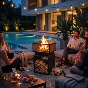 Outdoor Wood Burning Fire Pit Square Fireplace For Villa Courtyard Home Garden Heating With Firewood Storage - Product Image 1