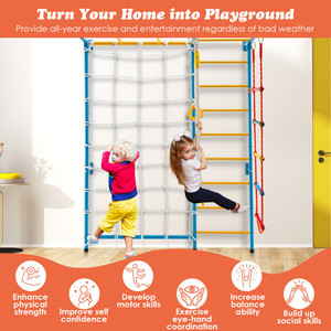 Set da Arrampicata per Bambini 7 in 1 da Parete per Interni, Attrezzatura da Gioco con Barre per Trazioni, Scala di Corda - Product Image 4