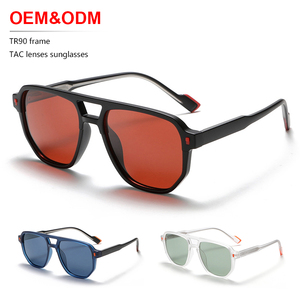 Lunettes de soleil unisexes classiques à double pont, style vintage, carrées, surdimensionnées, monture TR90, verres TAC, polarisées UV400 - Product Image 1