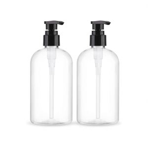 Bouteilles de shampooing rondes transparentes en PET de 32 oz/1 litre, vides, rechargeables, sans BPA, avec pompe pulvérisatrice et impression sérigraphique - Product Image 1