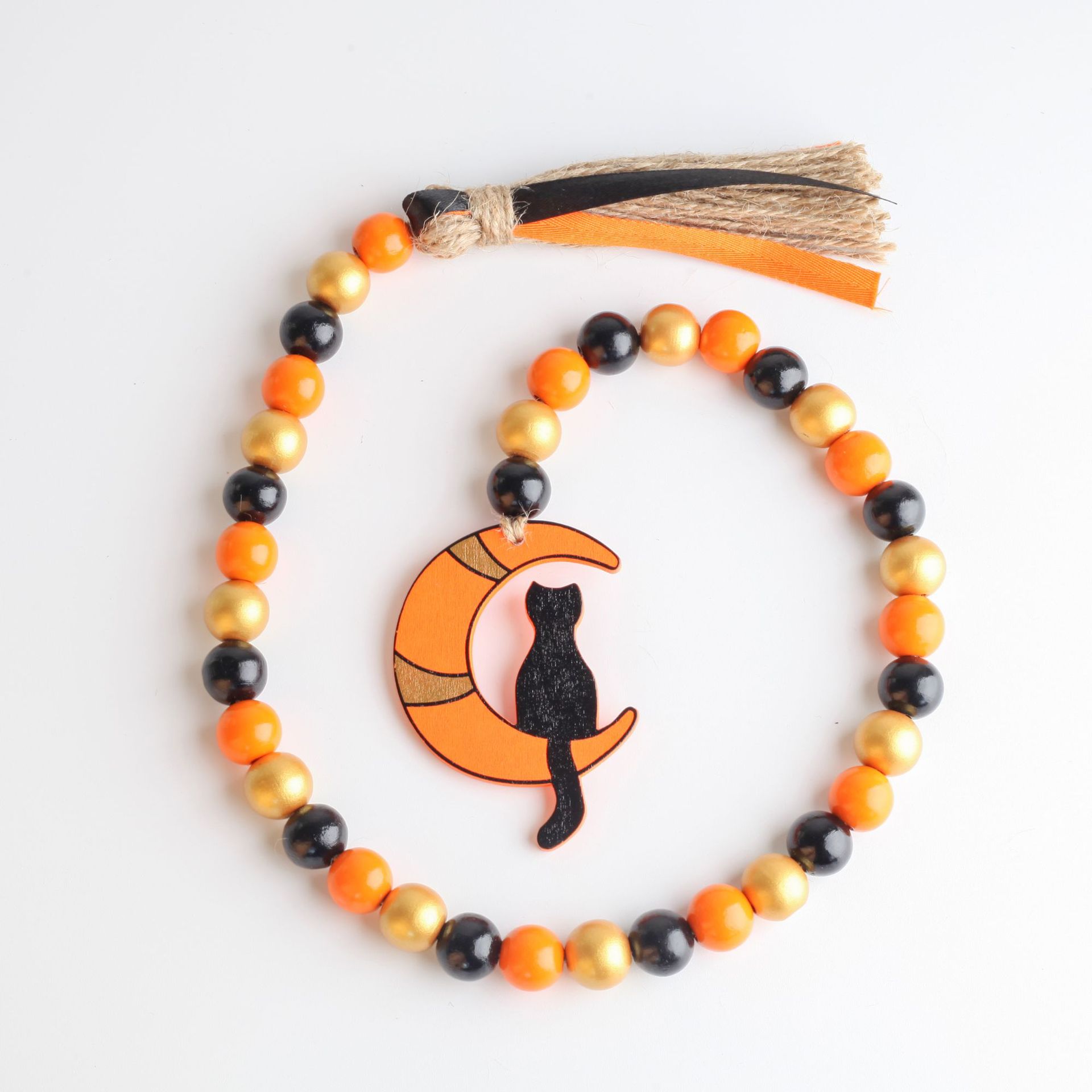 2022 Хэллоуин деревянные бусины веревка из конопляной веревки кисточка деревянные бусины гирлянда с тыквой