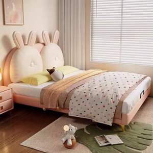Cama de conejo para niños, habitación de dormitorio de madera maciza de princesa para niña con barandilla, cama de casa pequeña estilo isla - Product Image 5