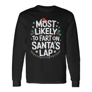 T-shirt à manches longues « Le plus enclin à faire un frottement sur les genoux du Père Noël » – Chemise amusante pour les fêtes de Noël - Product Image 1