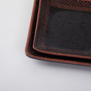 Nouvelles assiettes carrées en mélamine noires et rouges imprimées, assiettes à collation en <span class=keywords><strong>plastique</strong></span>, assiettes à apéritif en mélamine en promotion - Product Image 6