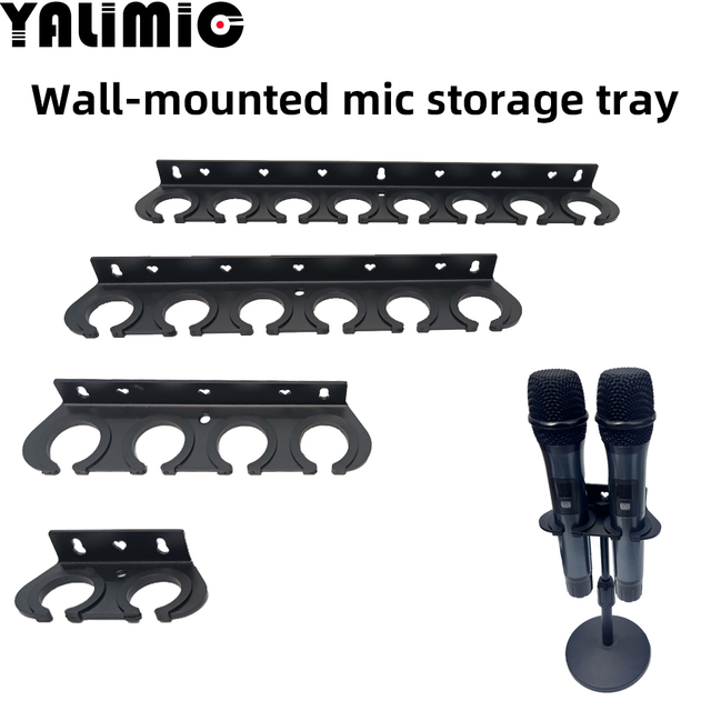 YALIMIC Metal Wall-mounted Microphone Stand Wired/Wireless Handheld Compatible Black Desktop or Wall-mounted Use