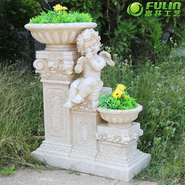 樹脂の妖精の庭の装飾プランターとポット屋外レトロなキューピッド彫刻植物容器の大きな白い天使の像植木鉢