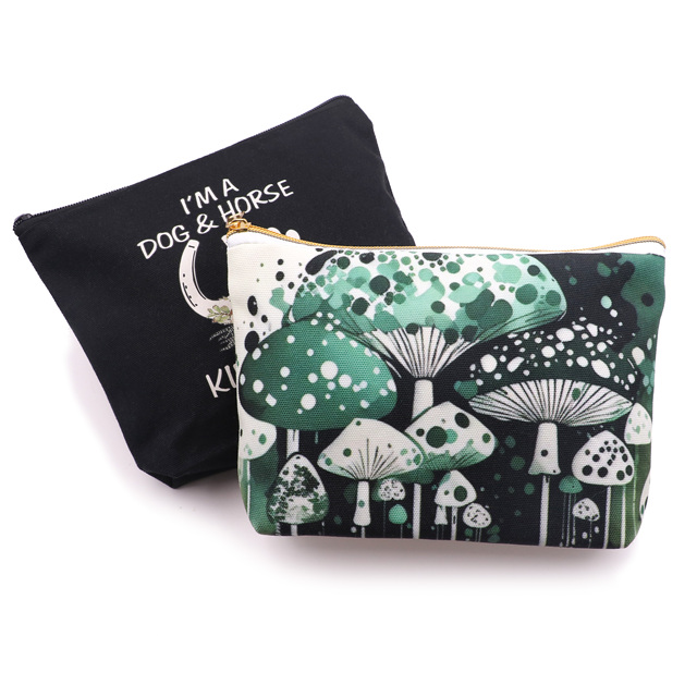Krell Gifts High Quality Custom Logo Printed Canvas Zipper Luxury Cotton Small Canvas Pouch Travel Cosmetic Bag