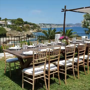 Chaises de mariage Chiavari en plastique doré empilables, durables, avec coussins, pour événements extérieurs, hôtels et banquets - Vente en gros - Product Image 6