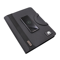 Carnet multifonction A4 avec couverture en cuir, lumière LED, clé USB, charge sans fil et batterie externe - Édition cadeau