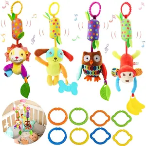 Teether Toy Hanging Teething Baby Plastic Teether Ring Toy Link Loops Round Connecting Rings For Car Seat And Stroller Travel Accessory Set