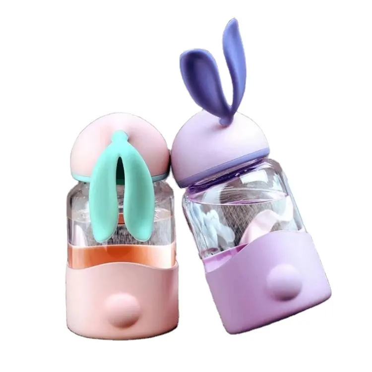 Toptan çocuk sevimli küçük tavşan açık gourdes dökün enfants dışında özel logo kupası çocuklar cam su şişesi