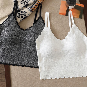 Mujeres Lentejuelas Crop Top Coquette Tank Tops Shiny Short Camis Bralette Slim Fit Estética Mujeres Top Tanks - Product Image 3